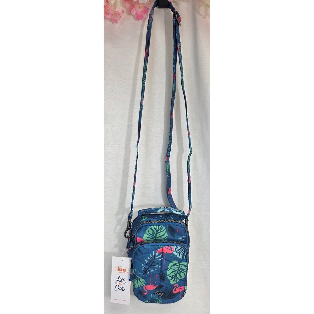 Lug Skeeter Mini Crossbody Bag Flamingo Blue Tropical Quilted Belt Bag NWT - Picture 9 of 13